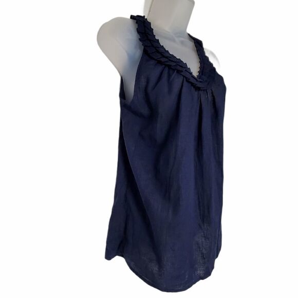 Marisa Christina Linen Navy Ruffle Sleeveless Top - Picture 4 of 8